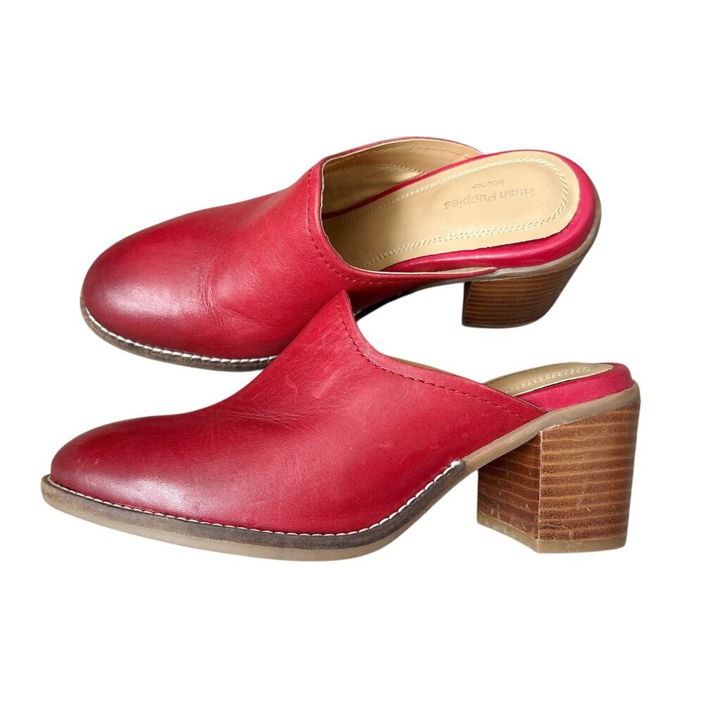 Hush Puppies Bounce Hannah Womens 7 Red Leather Mule Heels Slip On Block Heel
